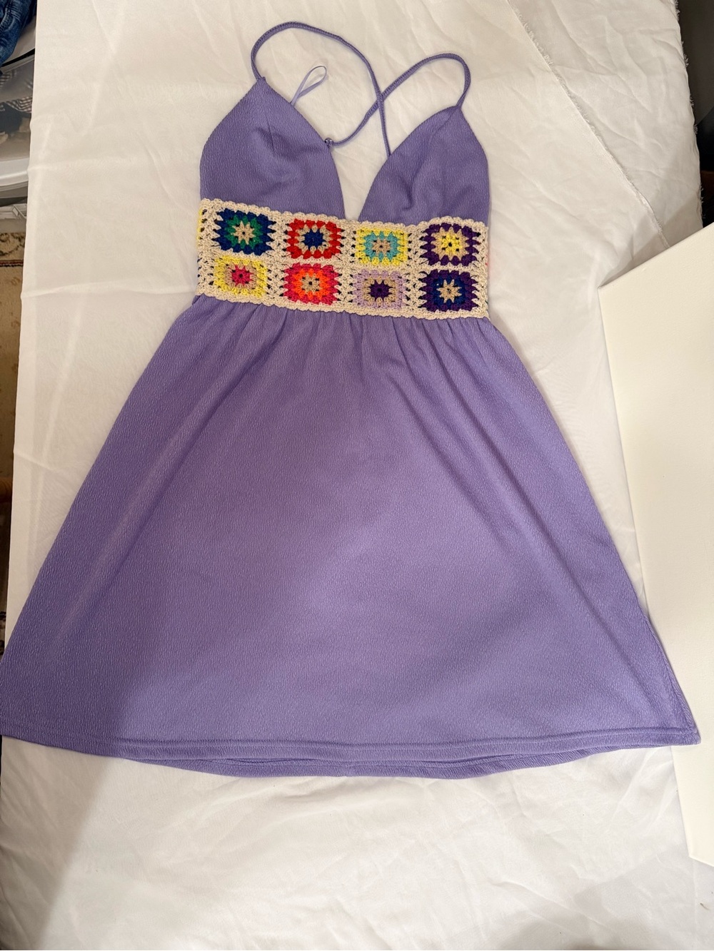 Lavender Crochet-Trim Spaghetti Strap Dress